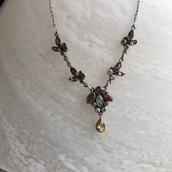 STERLING SILVER NECKLACE gemstone dangling Chandelier Pendant jeweled necklace - Picture 6 of 11